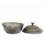 Tin bowl with ears and lid, Netherlands, 19th century.