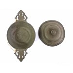 Tin bowl with ears and lid, Netherlands, 19th century.