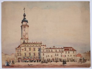 Views of Lviv. Market Square and City Hall in Lviv. Watercolor [1930s?]