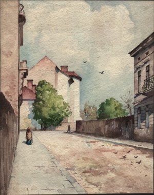 Views of Lviv. A street in Lviv. Watercolor