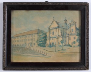 Pohledy na Lvov. Univerzita a kostel sv. Mikuláše ve Lvově. Akvarel