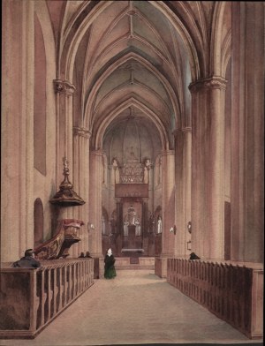 Pohledy na Lvov. Interiér kostela svaté Alžběty ve Lvově. Akvarel .