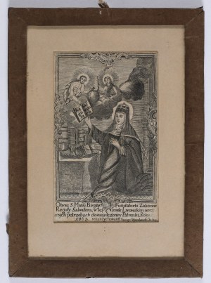 WYSZŁOWSKI Jerzy - Picture of the S. Mother Birgitta Foundress of the Nuns of the Rule of the Salvator, in the church of Lwow in various needs experienced patroness of the year 1763. stenciled. Georg : Wyszlowski. Sc. leop [Lviv, ca 1763].