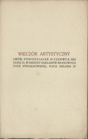 OPAŁEK Mieczysław, Merry Lvov Wave] Program of an artistic evening for the participants of the III. Pedagogical Congress in Lviv in 1933. [printed 25 copies on 17th century paper supplied by the author].