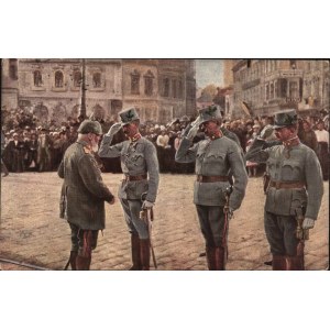 Wojna światowa 1914-1915. Przyjęcie króla Ludwika Bawarskiego przez gen. Böhm-Ermolli z okazji odzyskania Lwowa. Karta pocztowa [1915]