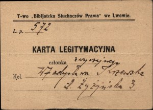 Poľsko-ukrajinská vojna, Milicya Koła Pańskiej] Súbor dokumentov po Wladyslawovi Krzewskom, vrátane osvedčenia vydaného Mariou Oponskou z Milicya Koła Pań. Ľvov 11. januára 1919.
