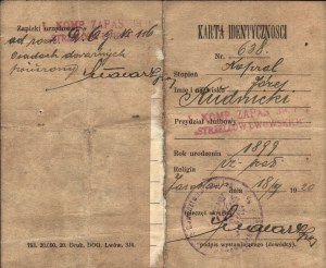 39th Infantry Regiment of Lviv Riflemen] Identity card for Corporal Jozef Rudnicki of the 1st Reserve Company of the 39th Infantry Regiment of Lviv Riflemen