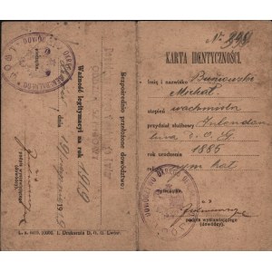 [Dowództwo Okręgu Generalnego Lwów] Karta identyczości wydana dla wachm. Michała Buniowskiego. Lwów 19 VIII 1919 r.