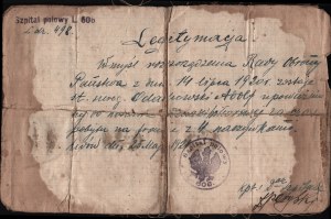Lemberg 1921] Legitimation für das Ehrenabzeichen, ausgestellt vom Feldlazarett L. 606 am 25. Mai 1921.