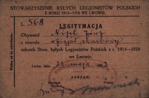 Association of Former Polish Legionaries of 1914-1918 in Lviv] Legitimation from 1923.