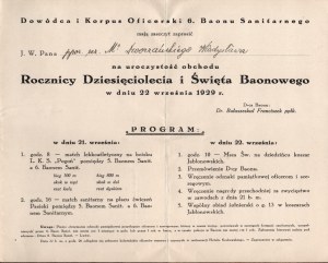 Invitation to the celebration of the Tenth Anniversary and Baon Day of the 6th Sanitary Baon. Lviv - 21-22. September 1929 Invitation for Second Lieutenant Wladyslaw Dworczanski.