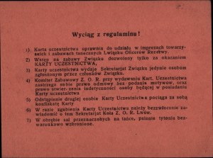 Union of Reserve Officers Circle Lviv] Participation card for games and events of the Z. O. R. in the season 1933/34 For WPan Dr. Ludwik Grajewski Lt. Res. Lvov, 3. November 1933.