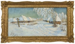 Julian FAŁAT (1853-1929), Zimní krajina s chatami