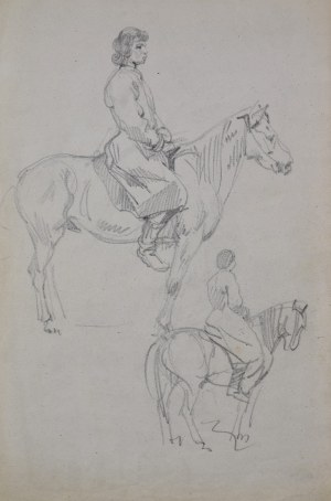 Piotr MICHAŁOWSKI (1800-1855), Jeźdźcy na koniach - szkice na dwu stronach arkusza