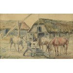 Jan Erazm KOTOWSKI (1885-1960), Pojenie koni przy studni