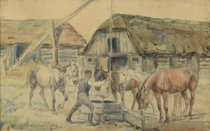 Jan Erazm KOTOWSKI (1885-1960), Pojenie koni przy studni