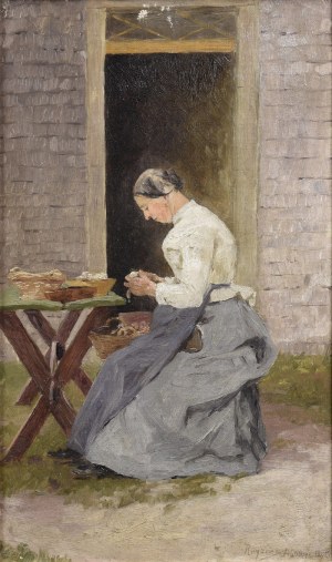 Mieczysław REYZNER (1861-1941), Femme devant une maison, 1898