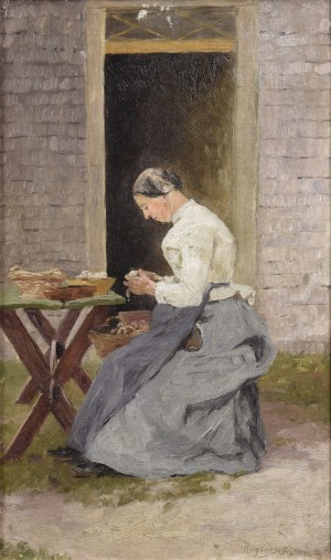 Mieczysław REYZNER (1861-1941), Kobieta przed domem, 1898
