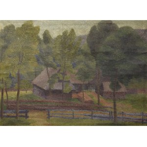 Painter unspecified, 20th century, Landscape with cottages