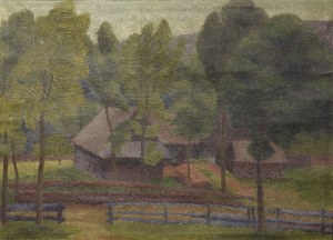 Painter unspecified, 20th century, Landscape with cottages
