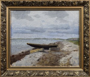 Peintre non spécifié, 19e / 20e siècle, Łódź sur le rivage, 1907