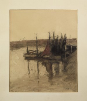 Marian MOKWA (1889-1986), Bateaux au bord de l'eau