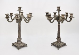 Pair of six-armed, seven-light candelabra