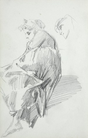 Stanisław Kaczor Batowski (1866-1945), Wpół leżąca młoda kobieta o bosych stopach, szkic głowy