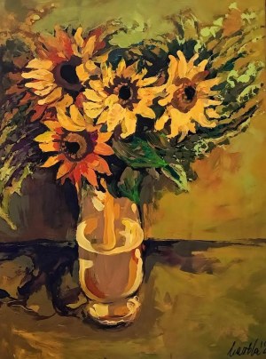 Karolina Blaszczyk, Sunflowers in a glass vase, 2024