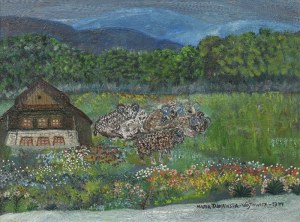 Maria TARNAWSKA-WÓJTOWICZ (1921-2004), Pejzaż z baranami; 1977