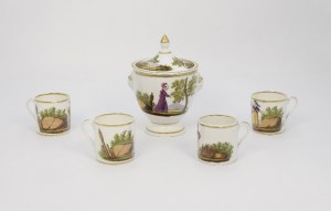 FRANCIS GARDNER PORCELANY FABRIC (founded 1766), Sugar bowl with lid and 4 cups