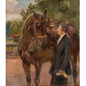 Wojciech Kossak (1856 - 1942), Study of an amazon with a horse.
