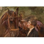 Wojciech Kossak (1856 - 1942), Study of an amazon with a horse.