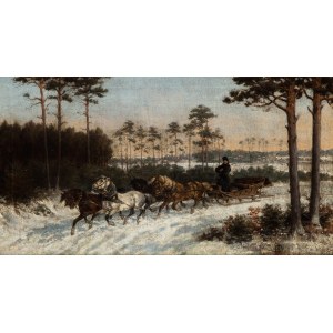 Edward Domaniewski (1830 - 1883), Przejazd saniami w zimowej scenerii, ok. 1877