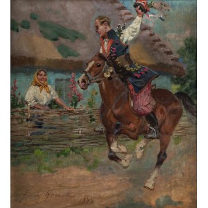 Jerzy Kossak (1886 Kraków - 1955 tamże), Krakowiak w zalotach, 1945 r.