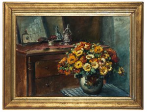 Teodor Grott (1884 Czestochowa - 1972 Krakow), Bouquet of flowers against the window (Marigolds)