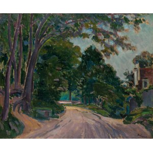 Jan Rubczak (1884 Stanisławów - 1942 Oświęcim), Pejzaż z drogą pod lasem, ok. 1927 r.