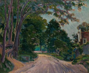 Jan Rubczak (1884 Stanisławów - 1942 Oświęcim), Pejzaż z drogą pod lasem, ok. 1927 r.