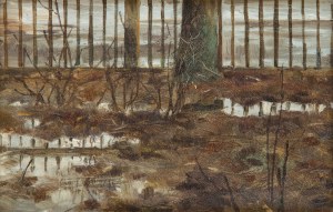 Wojciech Weiss (1875 Leorda na Bukowinie - 1950 Krakow), Landscape with snowmelt