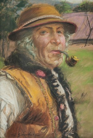 Stanislaw Gorski (1887 Koscian - 1955 Krakow), Portrait of a Gorel with a Pipe