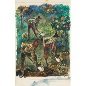 Jan Marcin Szancer (1902 Kraków-1973 Warszawa), Ilustracja do książki Przez różową szybkę. Łopata Piotrusia-ogrodniczka, 1966 r.