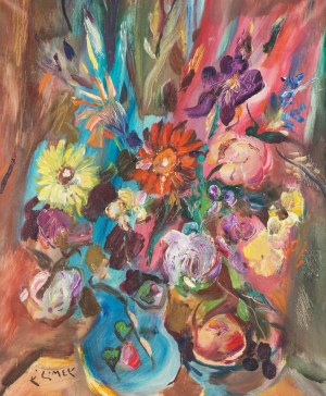 Ludwik Klimek (1912 Skoczów - 1992 Nice), Fleurs dans un vase bleu