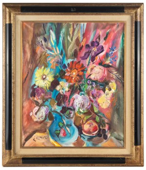 Ludwik Klimek (1912 Skoczów - 1992 Nice), Fleurs dans un vase bleu