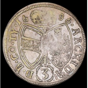 Austria. RDR 3 Kreuzer 1686 Hall Silver