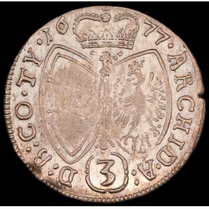 Austria. RDR 3 Kreuzer 1677 Hall Löwenschulter Silver