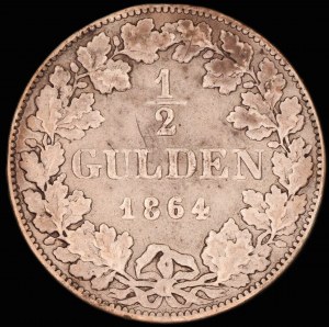 Nemecko. Bavorsko 1/2 guldenu 1864 Striebro