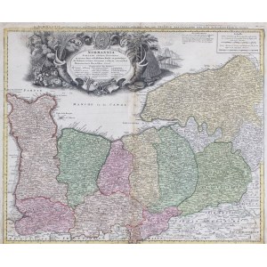 MAPA NORMANDII, Guillaume de L’Isle, spadkobiercy Homanna, Norymberga, 1730