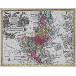 MAPA AMERYKI PÓŁNOCNEJ, Georg Matthäus Seutter, Tobias Conrad Lotter, Augsburg, 1760