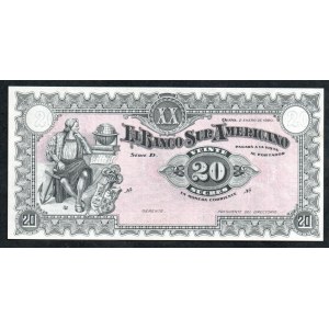 Ecuador. El Banco SurAmericano 20 sucres 1920