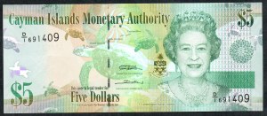 Cayman Islands. 5 Dollars 2010